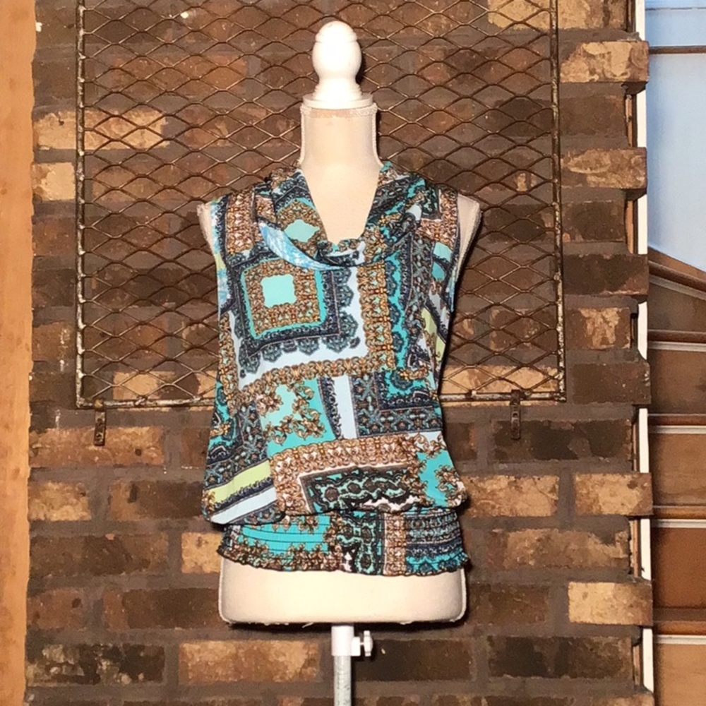 Jon Den sleeveless blouse elastic waist blues M
